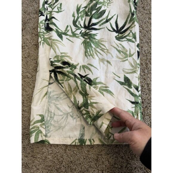 JJILL Pants Green Cream Linen Blend Wide Leg Capri Crop Tropical Vacation MEDIUM - Picture 7 of 11